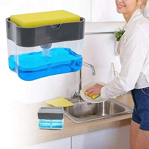 AP Plastic Liquid Soap Press-Type Pump Dispenser with Sponge Holder for Kitchen Sink Dishwasher (2 in 1, Durable & Rustproof, 380 ml)