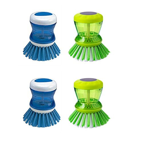 Aryshaa Cleaning Brush with Soap Dispenser for Kitchen, Sink, Dish Washer (Assorted Colour) - Pack of 4