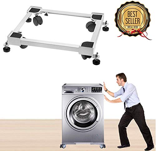 HOLME'S QNF054 Adjustable Front & Top Load Washing Machine Trolley with Wheels/Stand/Refrigerator/Fridge/Dishwasher/Air Cooler Trolley/Stand (White)