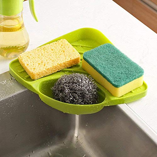 Kesariyaji Plastic Multipurpose 3 in 1 Sink Tray for Kitchen Wash Basin Organiser for Dishwasher Soap Sponge Scrubber Holder Corner Storage Rack (Standard Size) – Multicolour