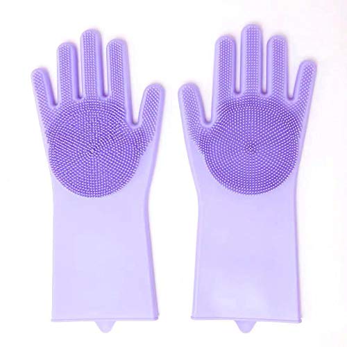 Max Home Magic Silicone Dish Washing Gloves, Silicon Cleaning Gloves, Silicon Hand Gloves for Kitchen Dishwashing and Pet Grooming, Great for Washing Dish, Car, Bathroom (Multicolor, 1 Pair)