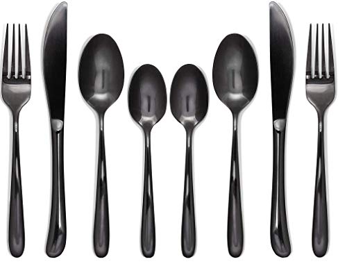 STAR WORK-Stainless Steel Black Flatware, Tableware Cutlery Set Include Knife/Fork/Spoon Utensils for Dinner and Tea, Dishwasher Safe (Pack of 8)