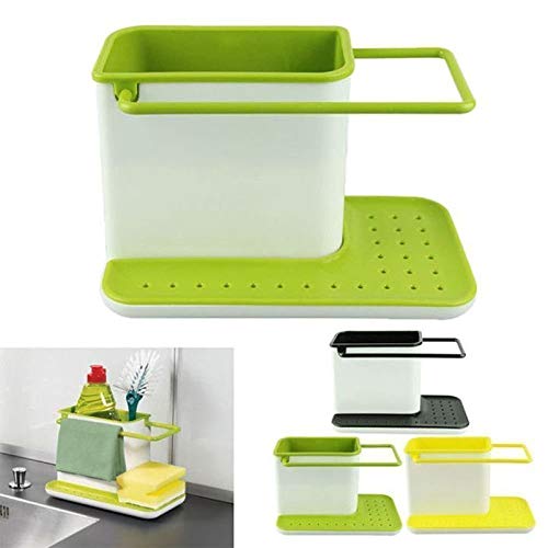 volo 3 in 1 Kitchen Sink Organizer for Dishwasher Liquid, Brush, Cloth, Soap, Sponge, etc. - (Pack of 1) Color: Green